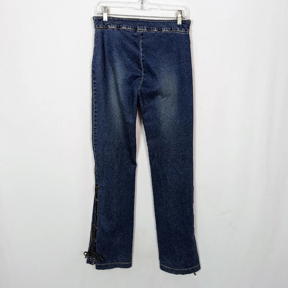 VINTAGE Y2K Single sz. 10 Lace Up Hem Flare Bell Bottom Jeans Bratz Spice Girls - Picture 2 of 14